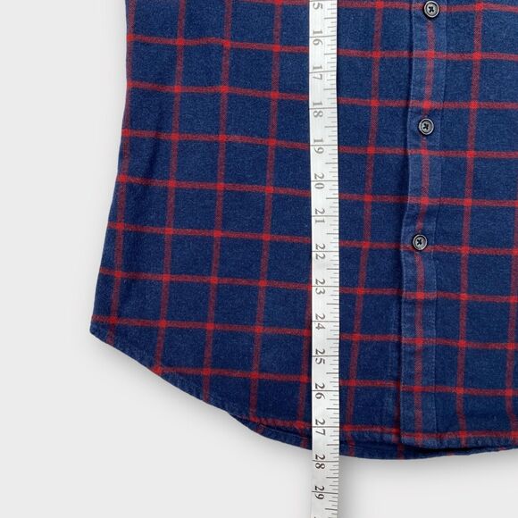 Farah Shirt Mens Small Slim Fit Flannel Windowpane Check Navy Logo Button Down - Picture 13 of 13